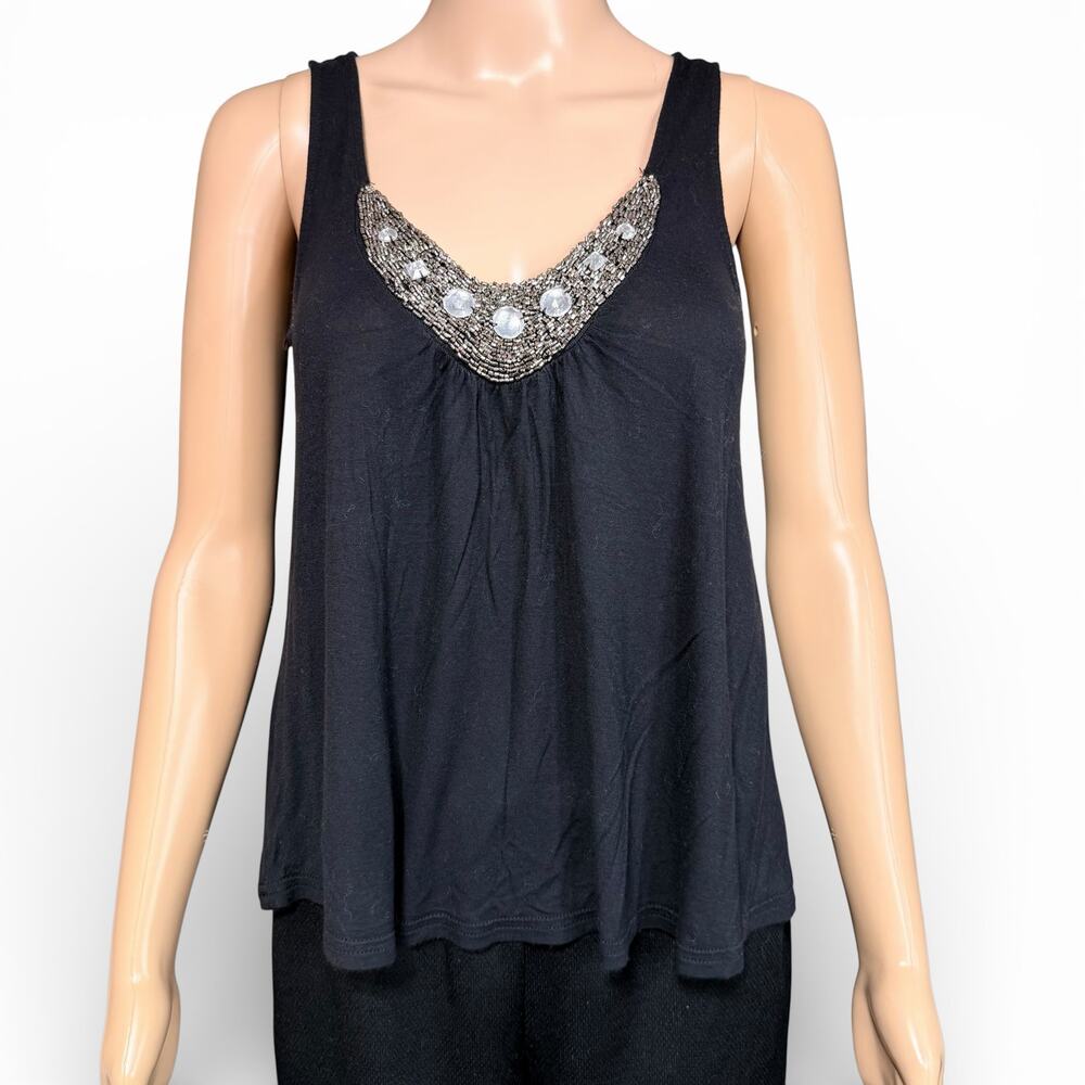 Y2K Candies Womens Tank Top Shirt Jeweled Beaded Collar Scoop Neck Black Small